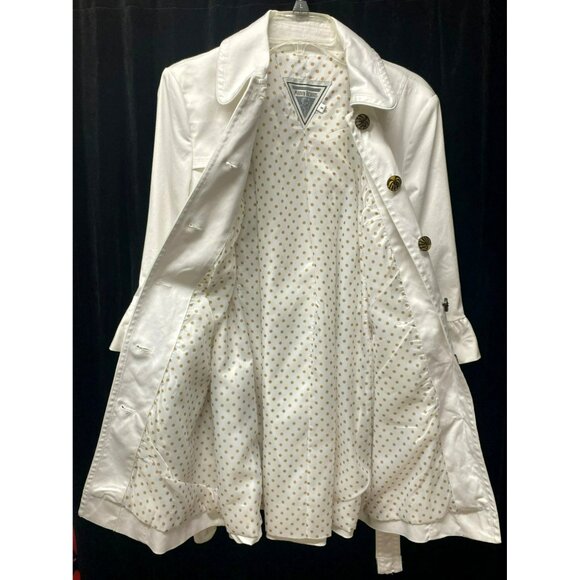 Marvin Richards White Trench Coat Tortoiseshell Buttons & Belted Waist Size S - Picture 8 of 9